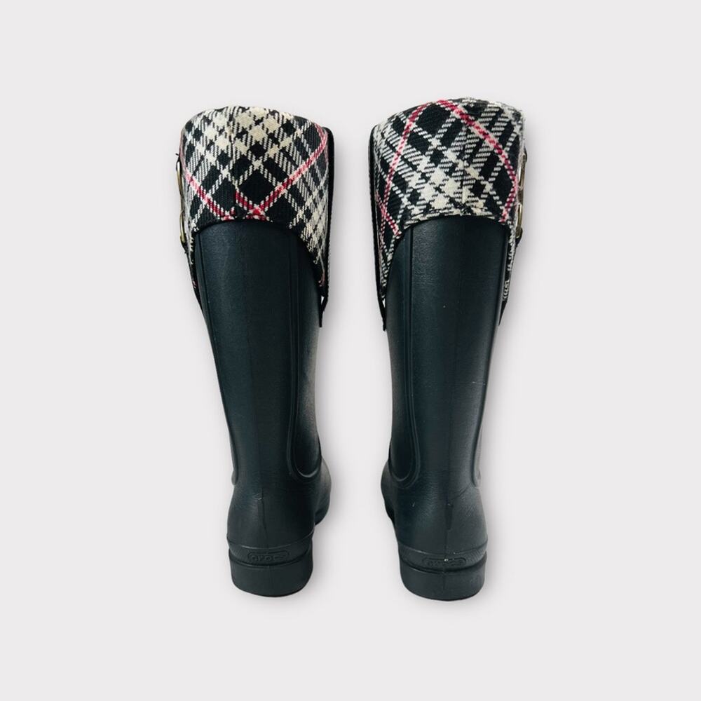 Crocs Bridle Wellie Rain Boots Womens Size 5 Black Cranberry Plaid Relaxed Fit - Picture 3 of 10